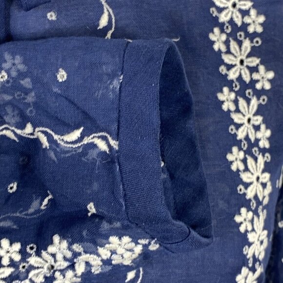 Vintage Embroidered Dress Navy Blue Sz 10 White Daisies Day Cotton Blend Belted - Picture 3 of 6